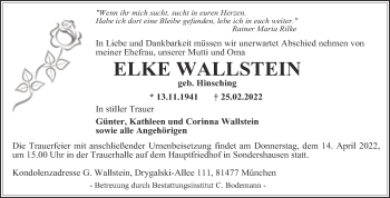 Traueranzeige von Elke Wallstein von Mitteldeutsche Zeitung Dessau-Roßlau