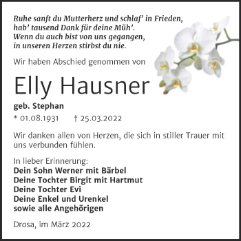 Traueranzeige von Elly Hausner von Trauerkombi Köthen