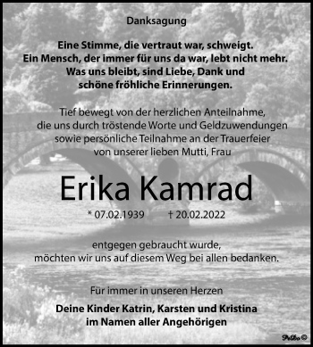 Traueranzeige von Erika Kamrad von Trauerkombi Zeitz