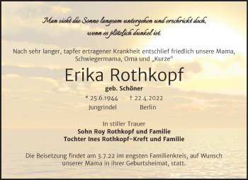 Traueranzeige von Erika Rothkopf von Trauerkombi Mansfelder Land