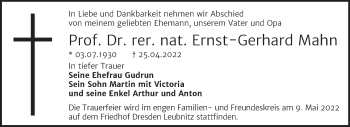Traueranzeige von Ernst-Gerhard Mahn von Mitteldeutsche Zeitung Halle/Saalkreis