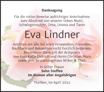 Traueranzeige von Eva Lindner von Trauerkombi Zeitz