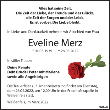 Traueranzeige von Eveline Merz von Trauerkombi Weißenfels