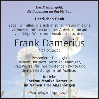 Traueranzeige von Frank Damerius von Trauerkombi Merseburg