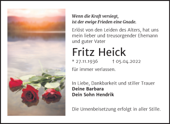 Traueranzeige von Fritz Heick von Trauerkombi Bitterfeld