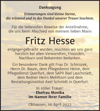 Traueranzeige von Fritz Hesse von Trauerkombi Merseburg