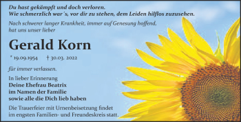 Traueranzeige von Gerald Korn von Trauerkombi Bitterfeld