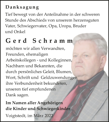 Traueranzeige von Gerd Schramm von Trauerkombi Sangerhausen
