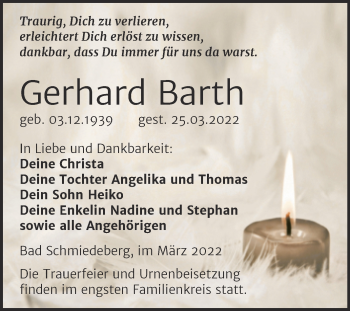Traueranzeige von Gerhard Barth von Trauerkombi Wittenberg