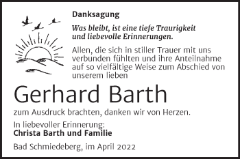 Traueranzeige von Gerhard Barth von Trauerkombi Wittenberg