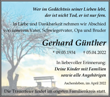 Traueranzeige von Gerhard Günther von Trauerkombi Mansfelder Land
