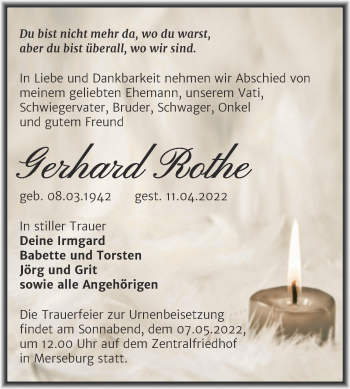 Traueranzeige von Gerhard Rothe von Trauerkombi Merseburg
