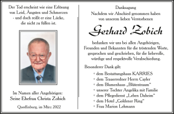 Traueranzeige von Gerhard Zobich von Trauerkombi Quedlinburg