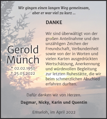 Traueranzeige von Gerold Münch von Trauerkombi Sangerhausen
