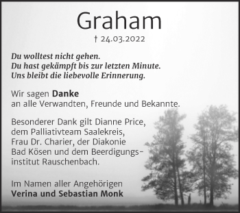 Traueranzeige von Graham Monk von Wochenspiegel Naumburg/Nebra