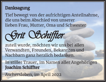 Traueranzeige von Grit Schiffter von Trauerkombi Aschersleben