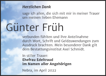 Traueranzeige von Günter Früh von Wochenspiegel Naumburg/Nebra