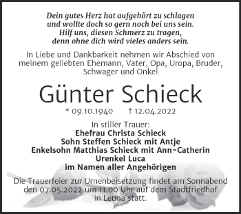 Traueranzeige von Günter Schieck von Trauerkombi Merseburg