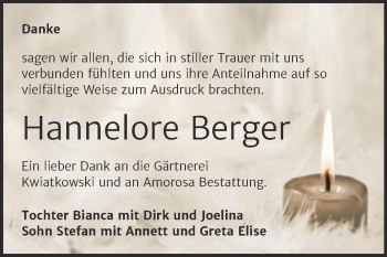 Traueranzeige von Hannelore Berger von Trauerkombi Dessau