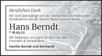 Traueranzeige von Hans Berndt von Mitteldeutsche Zeitung Dessau-Roßlau