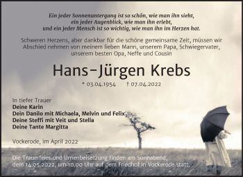 Traueranzeige von Hans-Jürgen Krebs von Trauerkombi Wittenberg