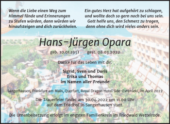 Traueranzeige von Hans-Jürgen Opara von Trauerkombi Sangerhausen
