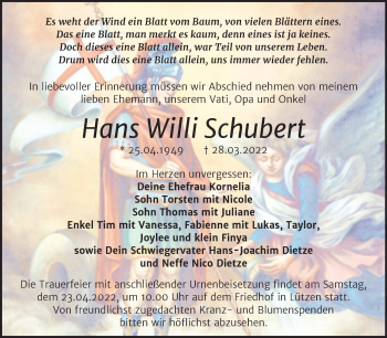 Traueranzeige von Hans Willi Schubert von Trauerkombi Weißenfels