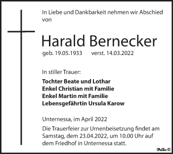 Traueranzeige von Harald Bernecker von Trauerkombi Weißenfels