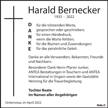 Traueranzeige von Harald Bernecker von Trauerkombi Weißenfels