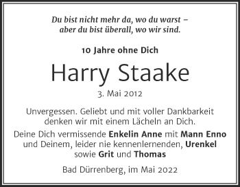 Traueranzeige von Harry Staake von Trauerkombi Merseburg