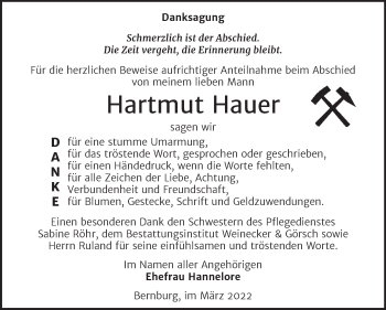 Traueranzeige von Hartmut Hauer von Trauerkombi Bernburg