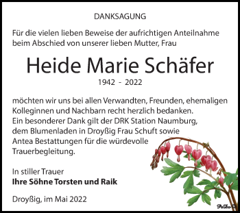 Traueranzeige von Heide Marie Schäfer von Trauerkombi Zeitz