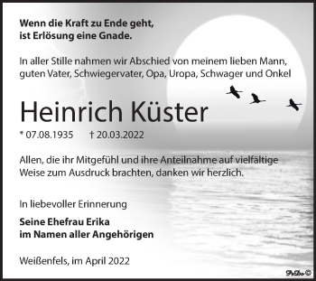 Traueranzeige von Heinrich Küster von Trauerkombi Weißenfels