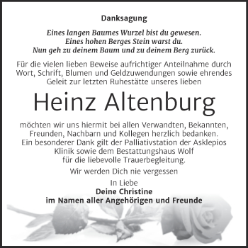 Traueranzeige von Heinz Altenburg von Trauerkombi Weißenfels