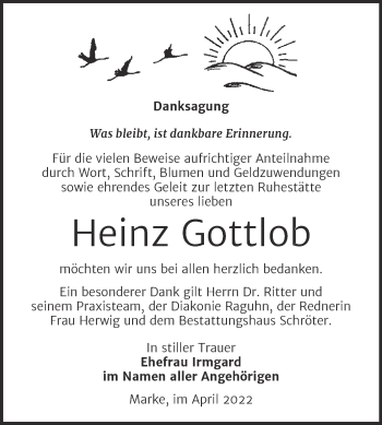 Traueranzeige von Heinz Gottlob von Trauerkombi Bitterfeld