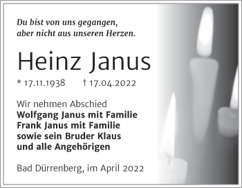 Traueranzeige von Heinz Janus von Trauerkombi Merseburg