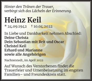 Traueranzeige von Heinz Keil von Trauerkombi Aschersleben