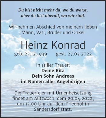 Traueranzeige von Heinz Konrad von Trauerkombi Bitterfeld