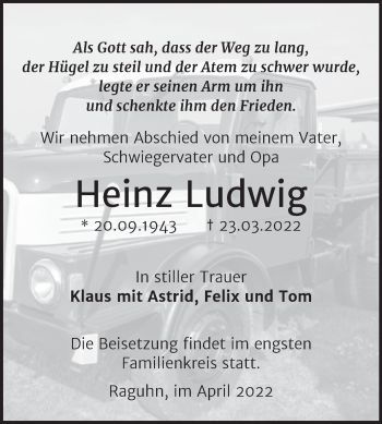 Traueranzeige von Heinz Ludwig von Trauerkombi Bitterfeld