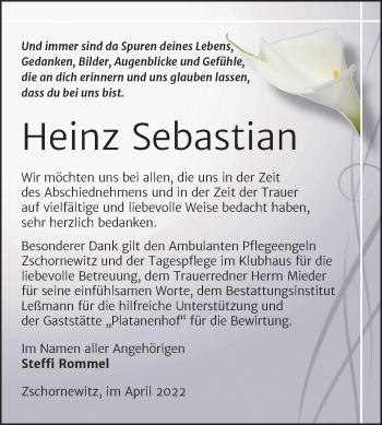 Traueranzeige von Heinz Sebastian von Trauerkombi Wittenberg