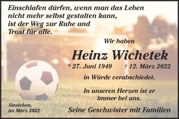 Traueranzeige von Heinz Wichetek von Trauerkombi Quedlinburg