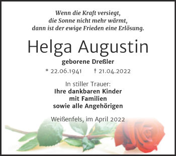 Traueranzeige von Helga Augustin von Trauerkombi Weißenfels