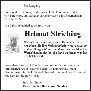 Traueranzeige von Helmut Striebing von Mitteldeutsche Zeitung