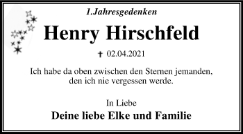 Traueranzeige von Henry Hirschfeld von Trauerkombi Wittenberg