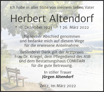 Traueranzeige von Herbert Altendorf von Trauerkombi Zeitz