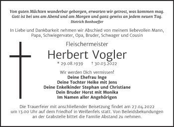 Traueranzeige von Herbert Vogler von Trauerkombi Weißenfels
