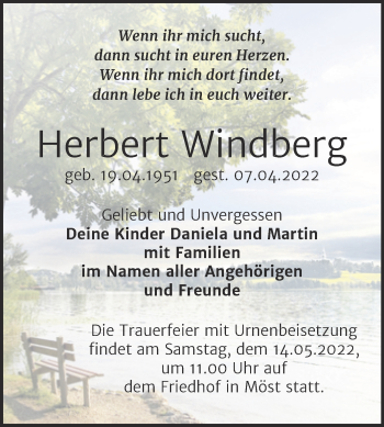 Traueranzeige von Herbert Windberg von Trauerkombi Bitterfeld