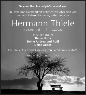 Traueranzeige von Hermann Thiele von Trauerkombi Quedlinburg