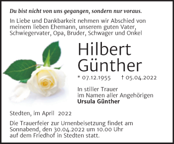 Traueranzeige von Hilbert Günther von Trauerkombi Mansfelder Land