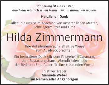 Traueranzeige von Hilda Zimmermann von Trauerkombi Merseburg